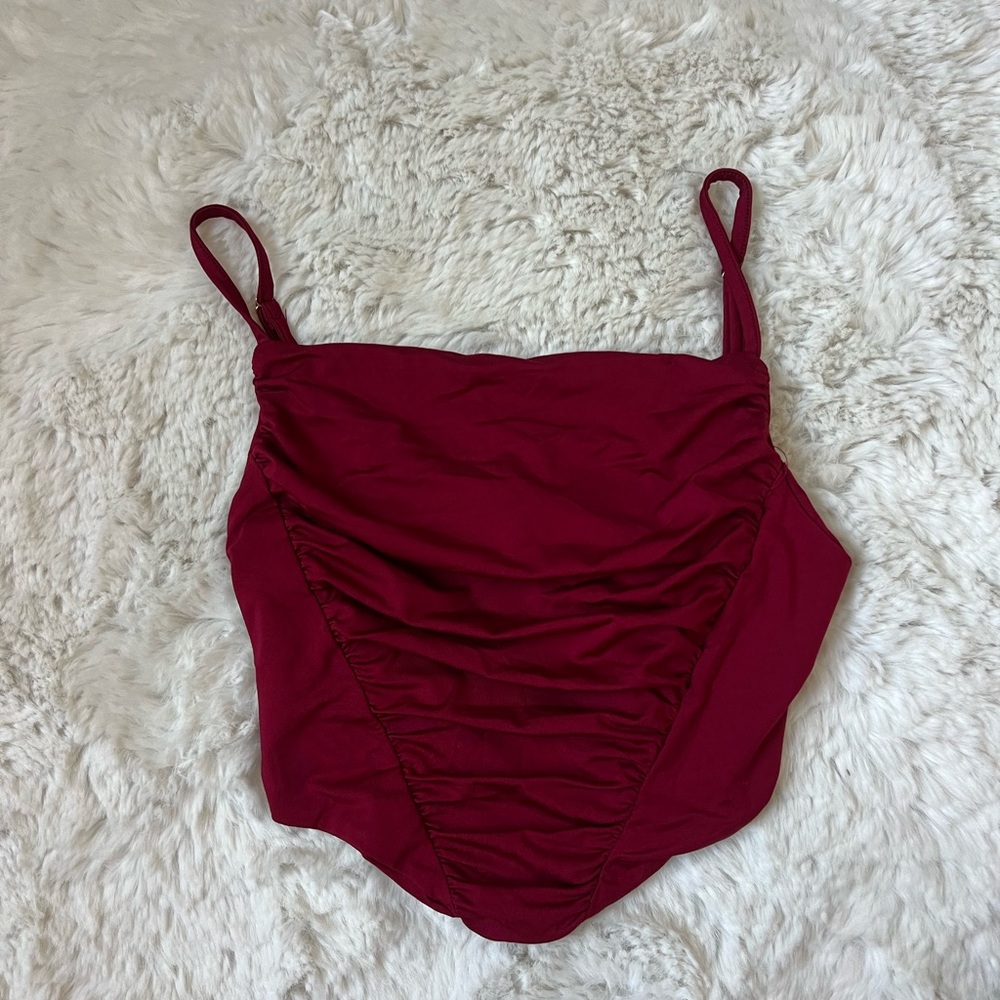 Burgundy corset style cowl neck top